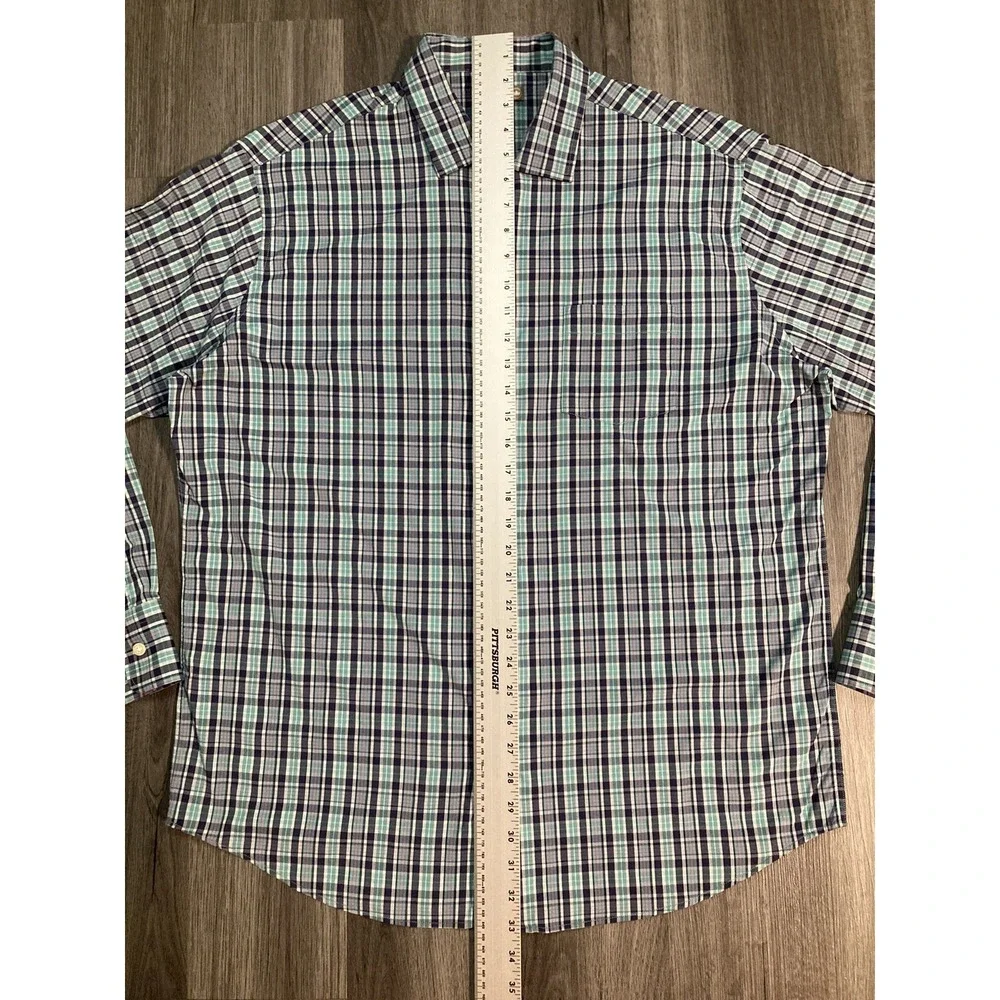 Peter Millar Summer Comfort Shirt Mens Blue Plaid Long Sleeve Shirt Size XL - Picture 3 of 8